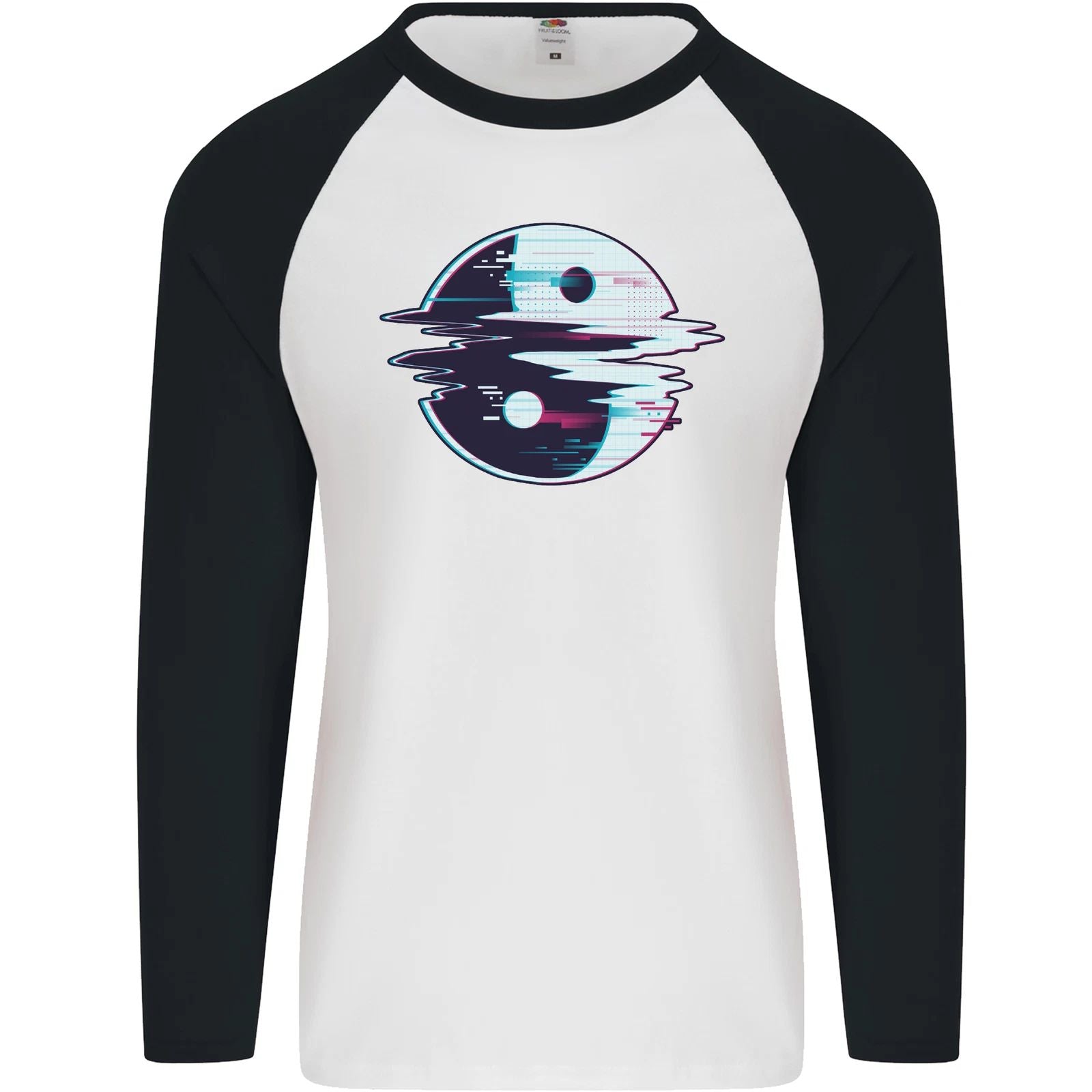Yin Yang Glitch Yoga Meditation SCI-FI MMA Mens L/S Baseball T-Shirt