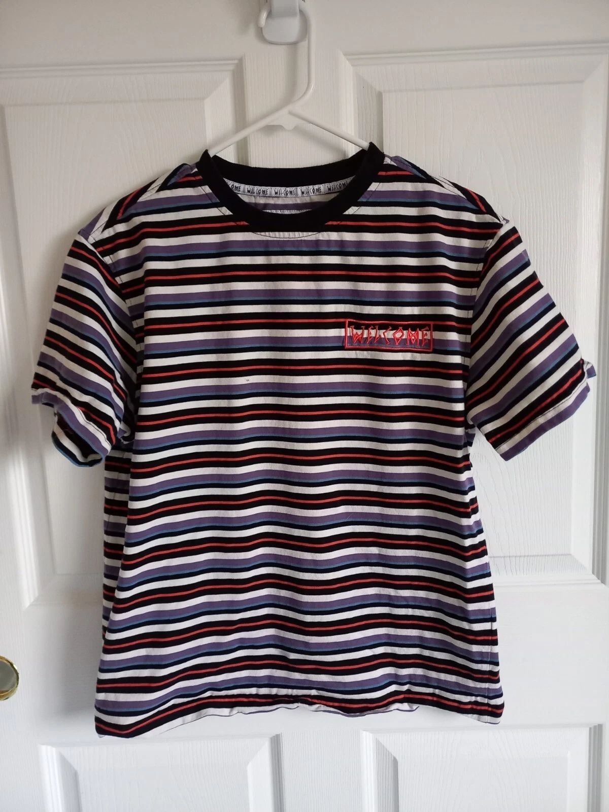 Welcome surf stripe space Short Sleeve Shirt Men's medium embroidered logo
