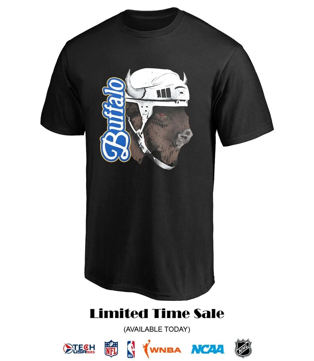 Buffalo Sabres Hockey mascot wearing helmet shirt