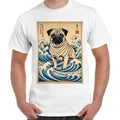 Retro Japanese Pug Dog Surf Ocean Wave – Cute Ukiyo-e Inspired T-Shirt Tee Gift