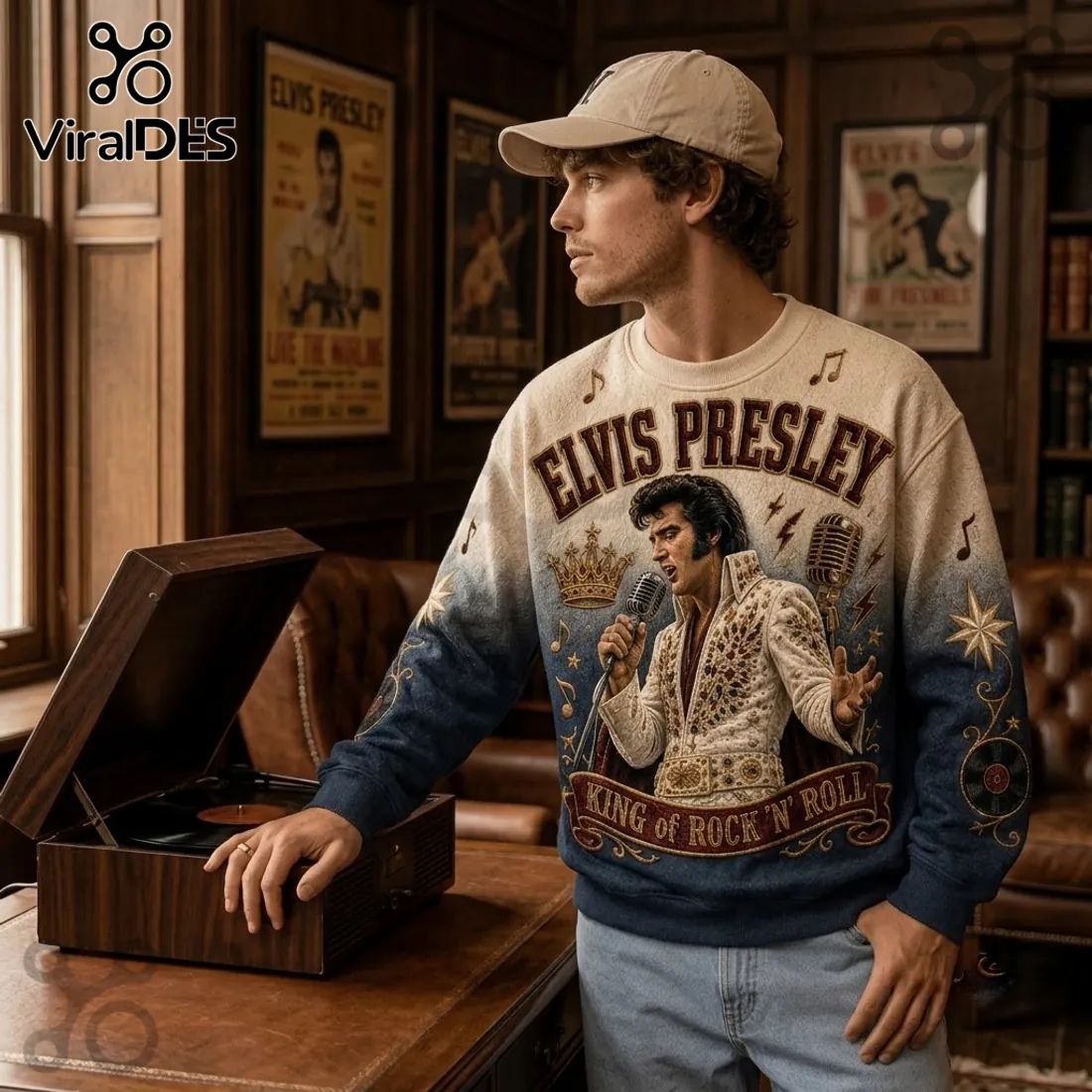 Elvis Presley The King Lives On Blue Ombre Ugly Sweater