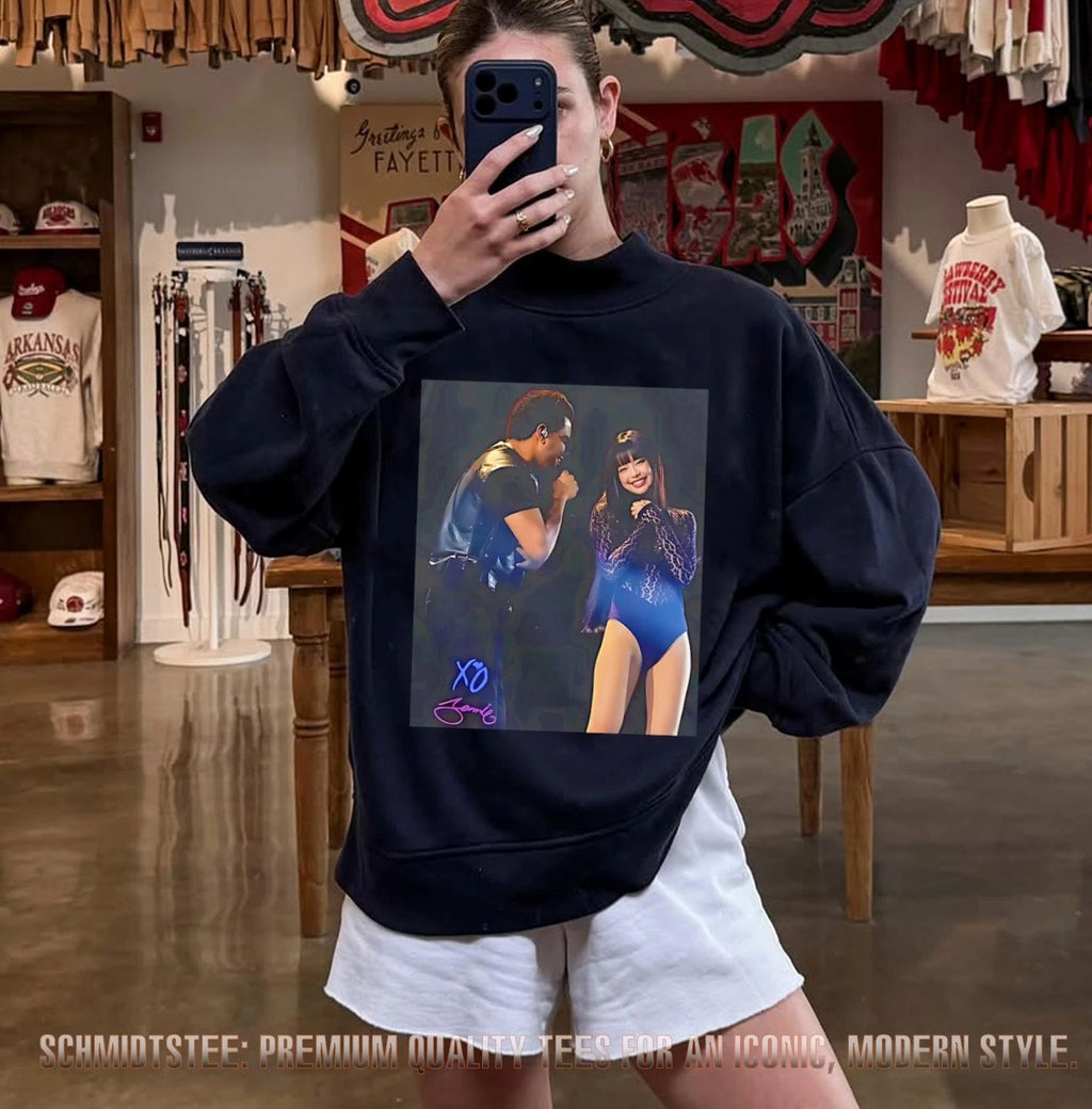 Jennie and The Weeknd on the stage shirt