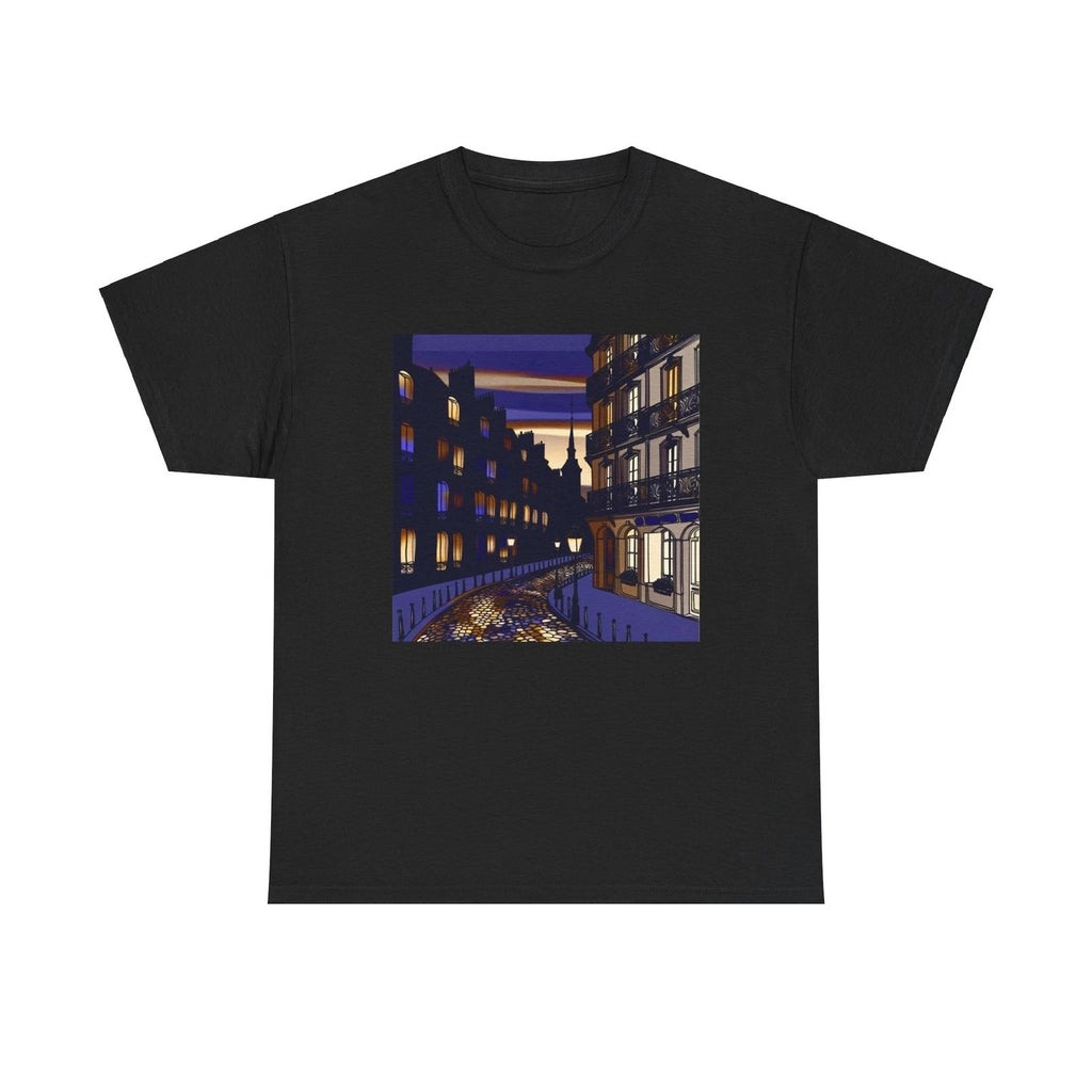 Unisex Adult T Shirt Vintage Style Cityscape Twilight Art Cobblestone Street Tee