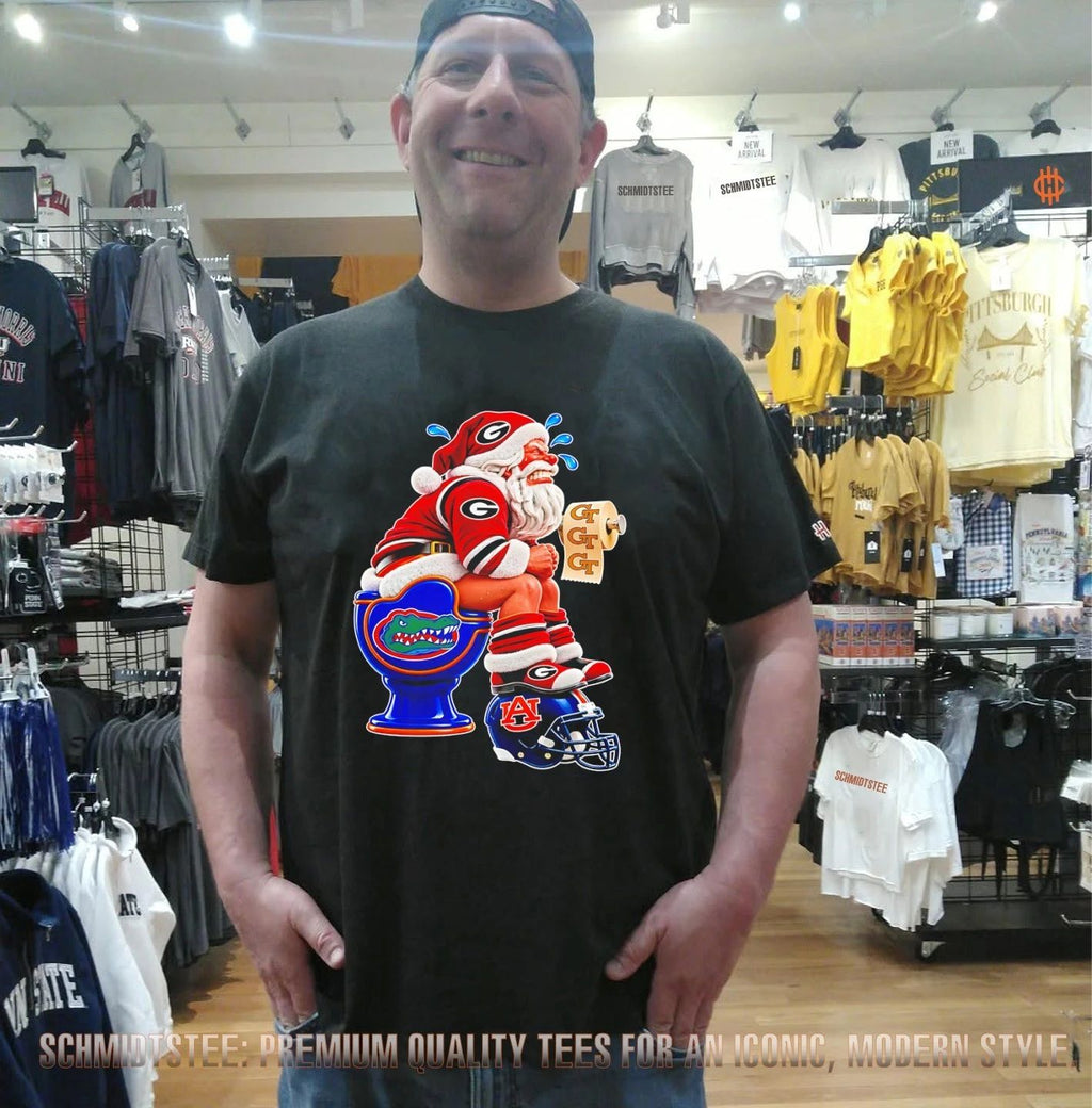 Georgia Bulldogs Santa Claus on Florida Gators Toilet with Georgia Tech Toilet Paper shirt