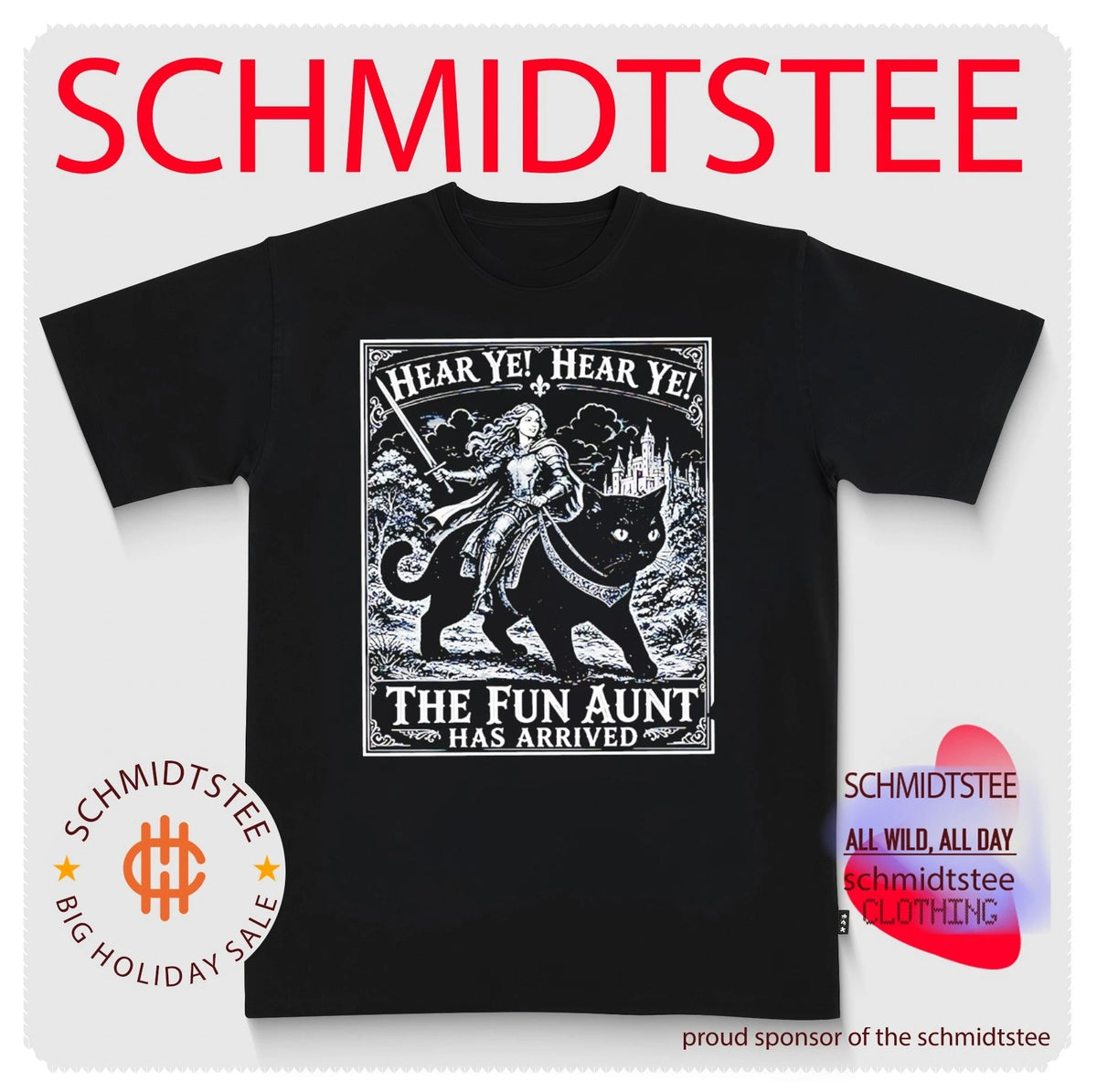 The Fun Aunt Has Arrived Knight Riding Giant Cat shirt
