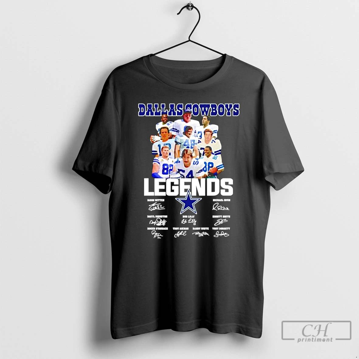 Classic Dallas Cowboys Football Team Collage Featuring Legends Signatures T Shirts
