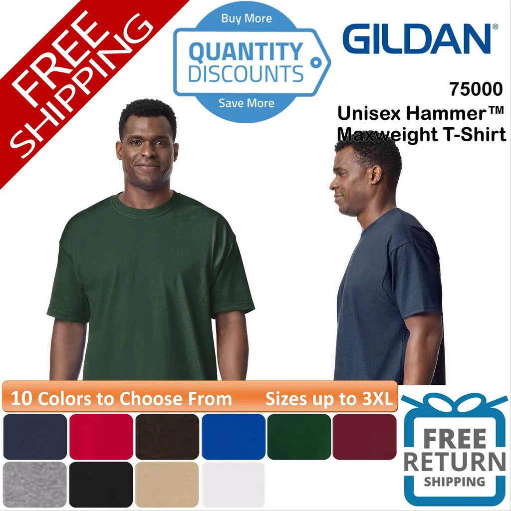 🔥 Gildan Unisex Hammer Short Sleeve Maxweight T-Shirt Up To 3XL 75000