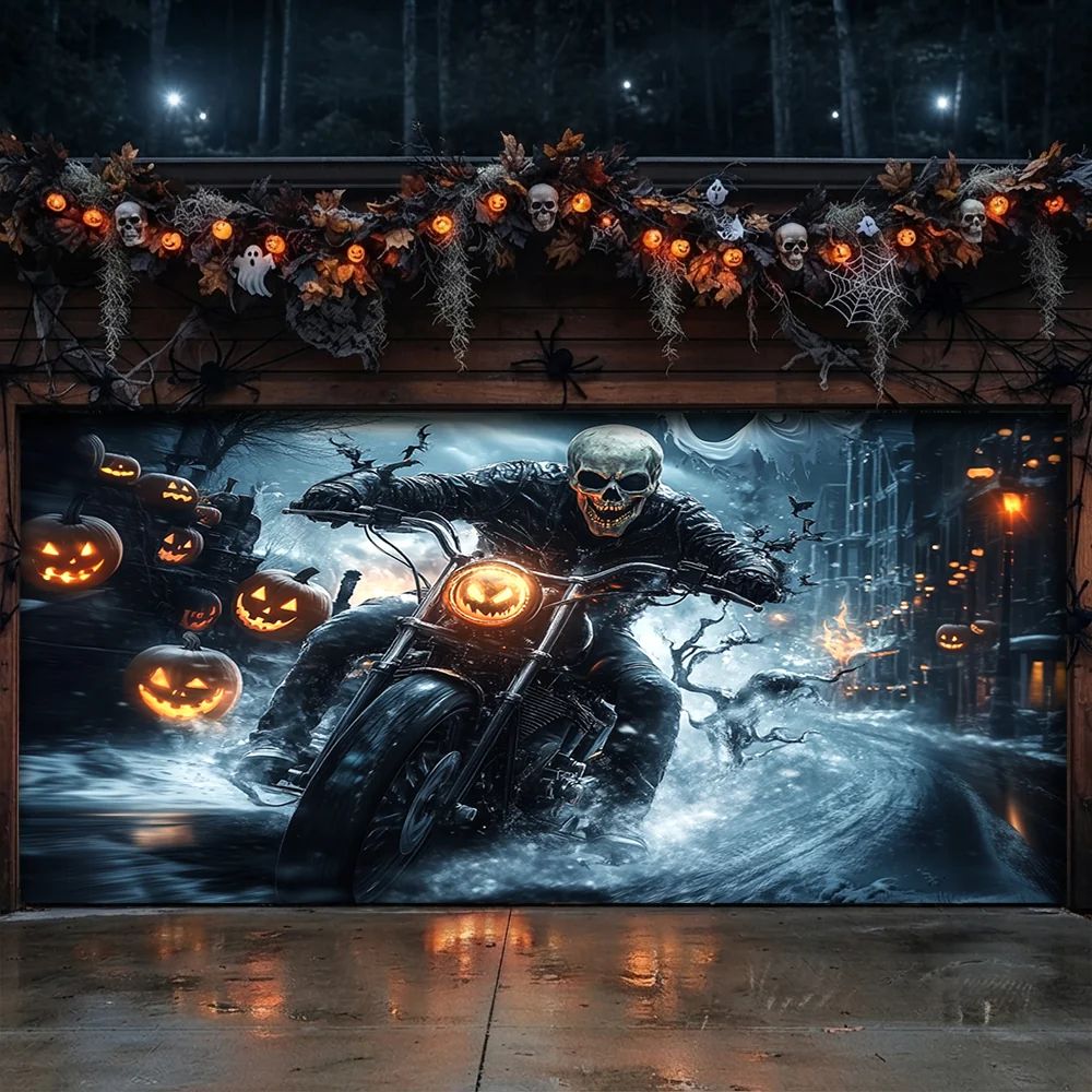Skeleton Nightmare Highway Halloween Garage Door Banner