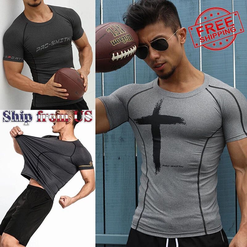 Men's Casual Tight Running Fitness Clothes High Elastic Breathable Tee T Shirt