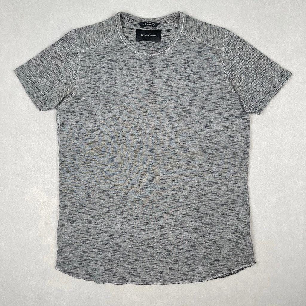 Wings + Horns Mens Slub Cotton T Shirt Sz L Heather Gray Raw Hem Minimalist
