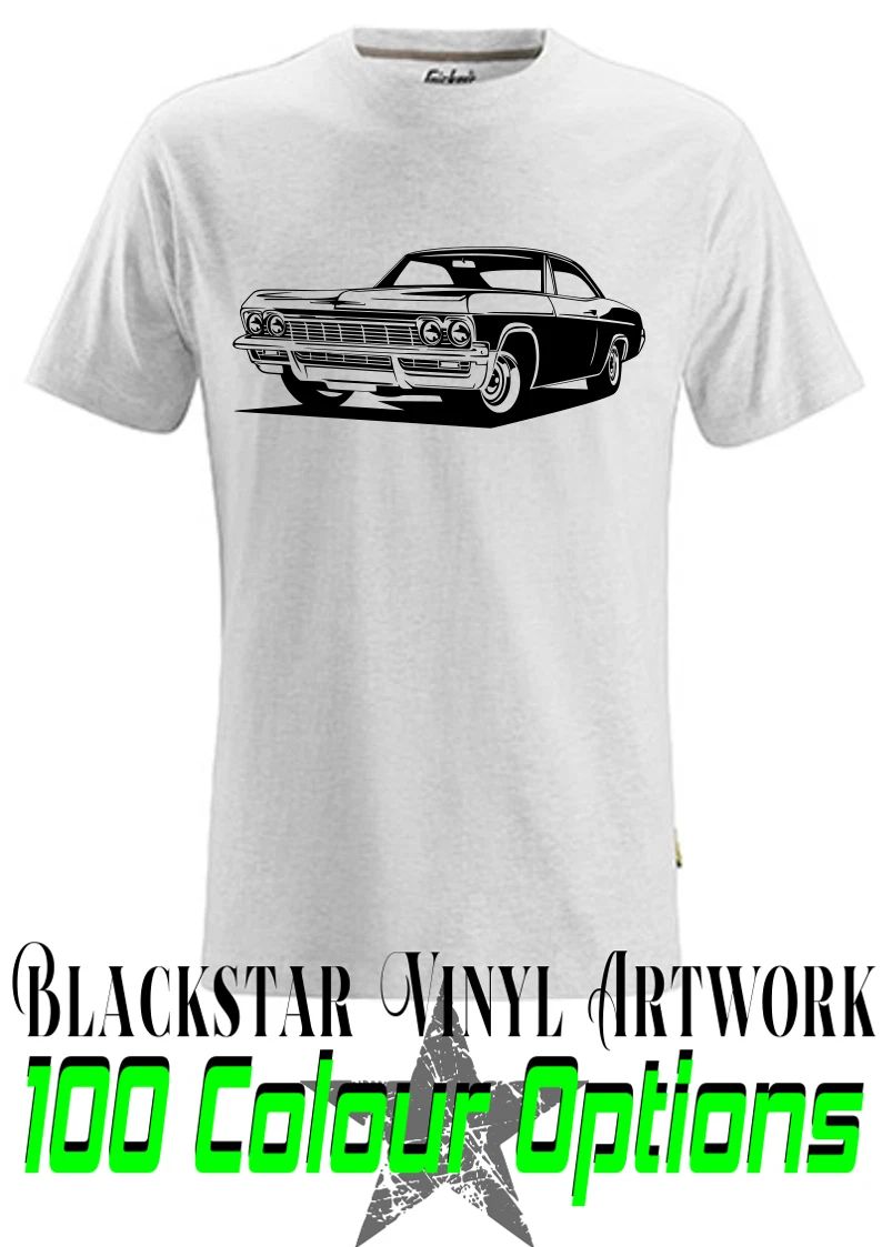 65 CHEVY IMPALA SUPERNATURAL CUSTOM  T SHIRT MENS 100% COTTON FRUIT OF THE LOOM.