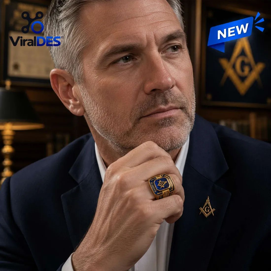 Freemason Square and Compass Gold Ring