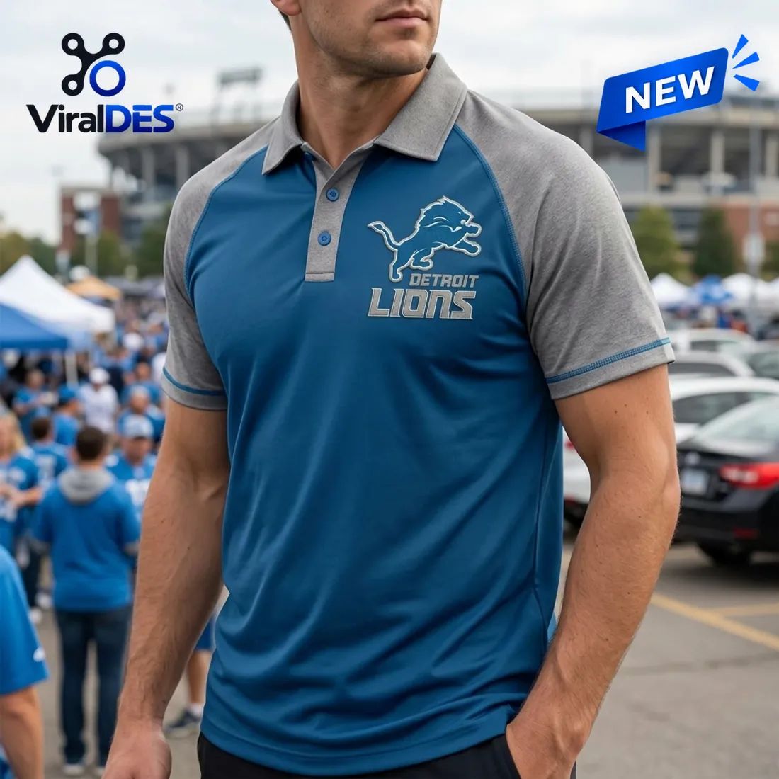 Detroit Lions Blue and Grey Two Tone Polo Shirt