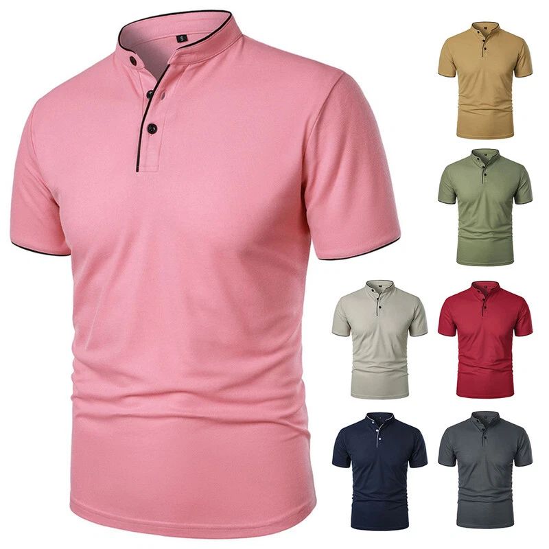 Men Grandad Henley Shirts Short Sleeve Tee T-Shirt Casual Button Golf Blouse Top