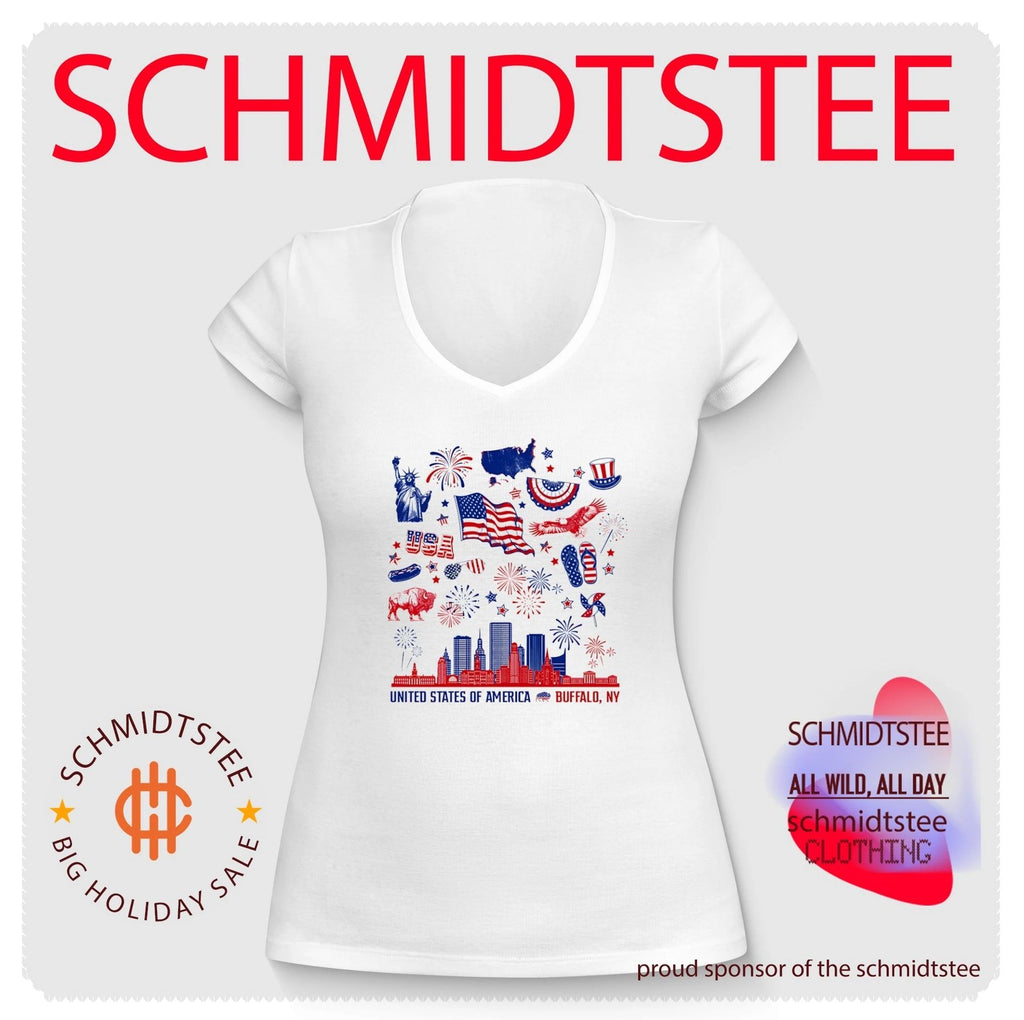 United State of America Red White and Buffalo skyline shirt
