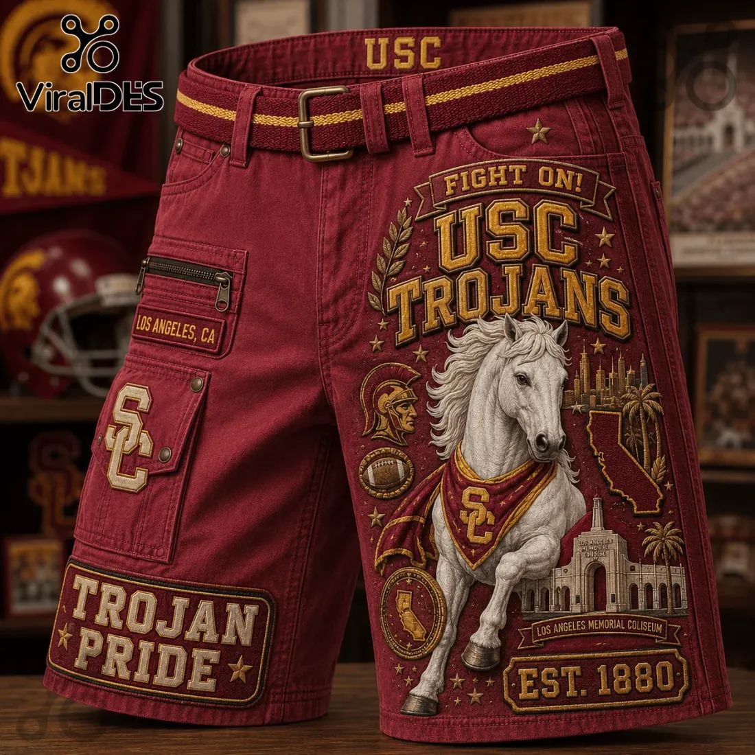 USC Trojans Red Mascot Cargo Casual Shorts