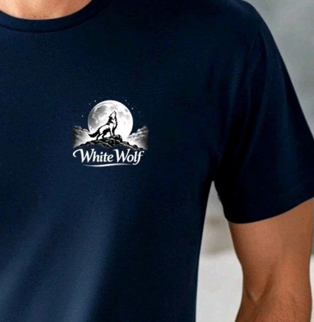 Men's T-shirt White Wolf under Moon Logo Regular Size Streetwear Summer Top Tree