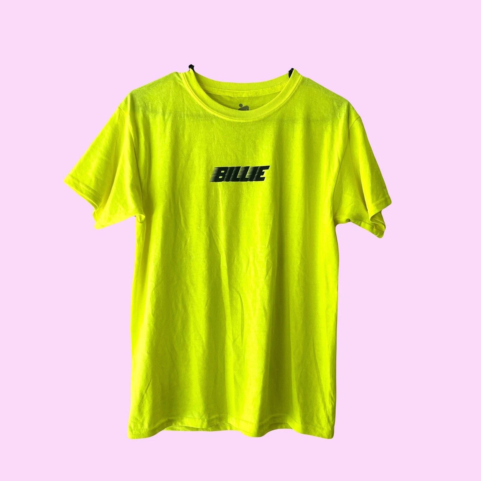 Billie Eilish Neon Fluorescent Yellow Simple Logo Band T Shirt Unisex Size XS