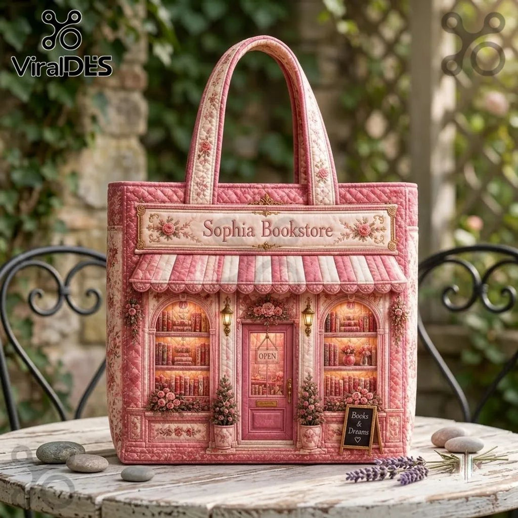 Sophia Bookstore Pink Quilted Book Lover Tote Bag
