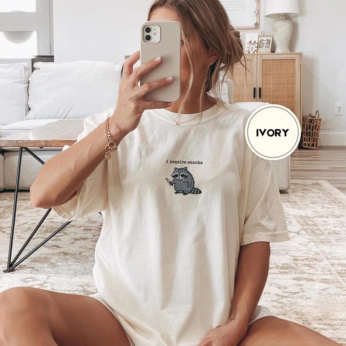I Require Snacks Embroidered Raccoon Tee - Funny Shirt