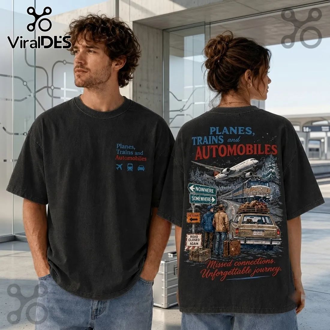 Planes Trains and Automobiles Charcoal Cotton T-Shirt