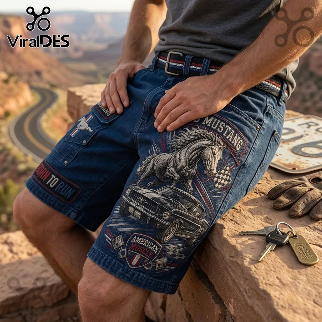 Ford Mustang American Muscle Navy Blue Casual Shorts