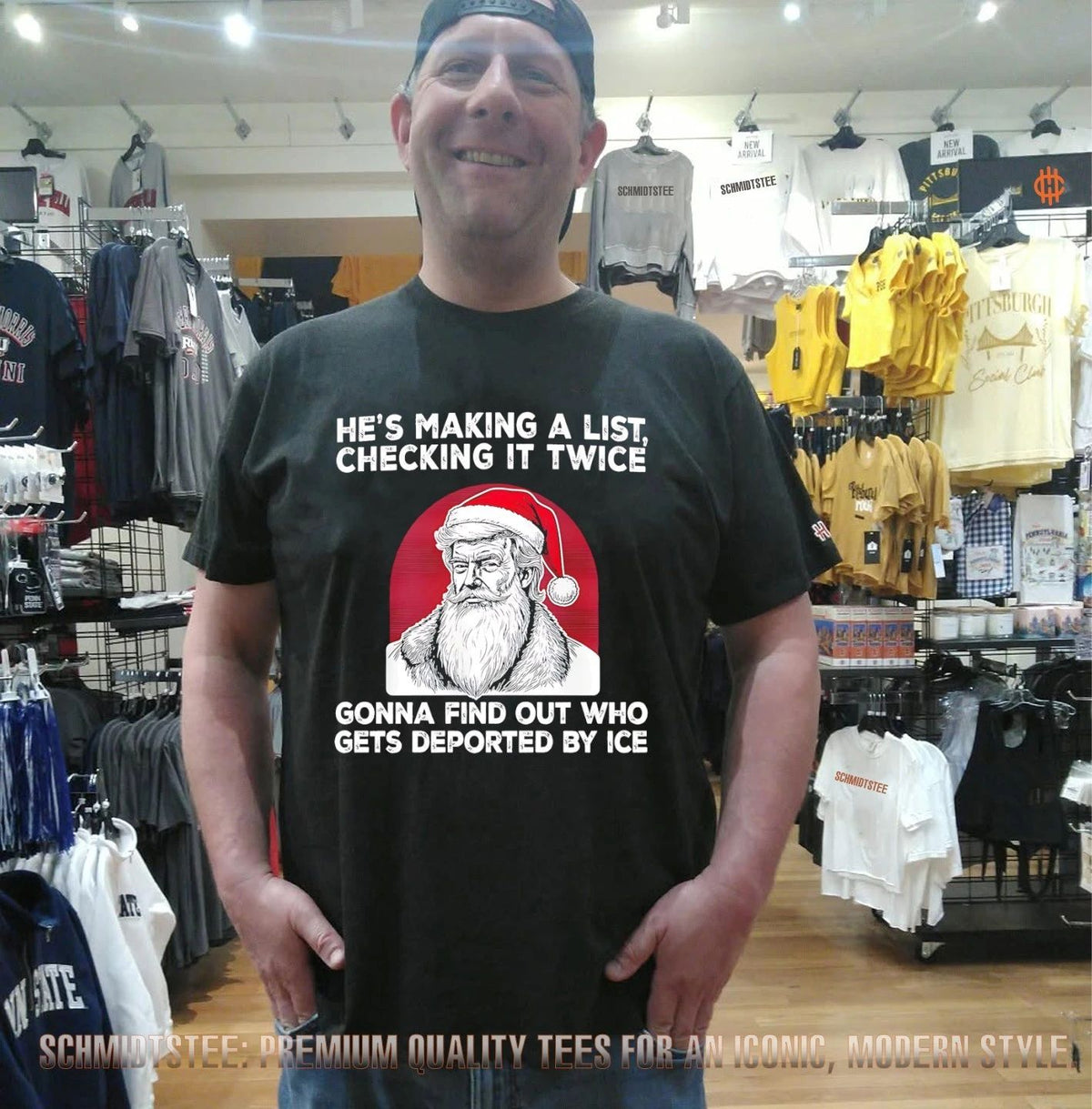 Donald Trump Santa Claus Making a List Checking It Twice Deported by ICE Christmas shirt