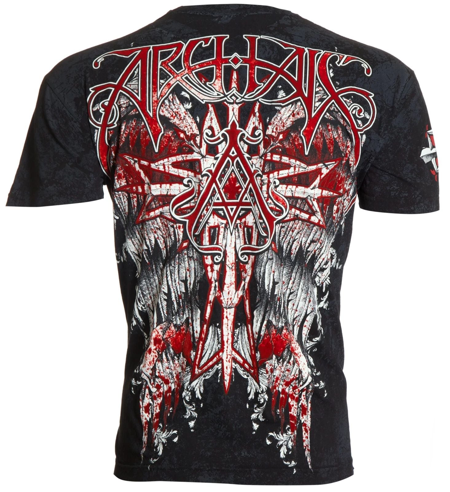 Archaic by Affliction Men's T-Shirt Carbon Wings Cross Biker