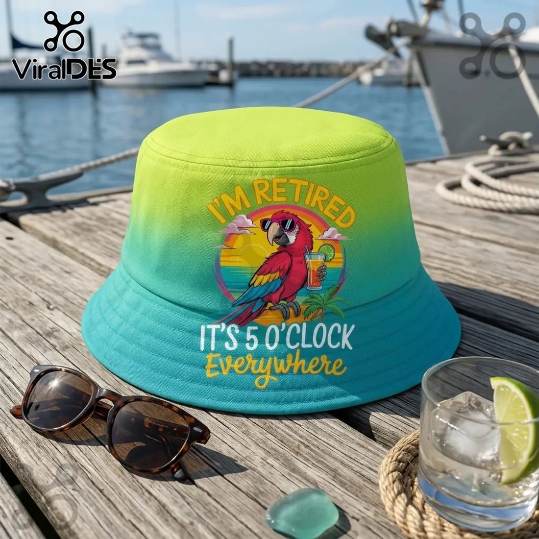 Retired Parrot I Am Retired Ombre Bucket Hat