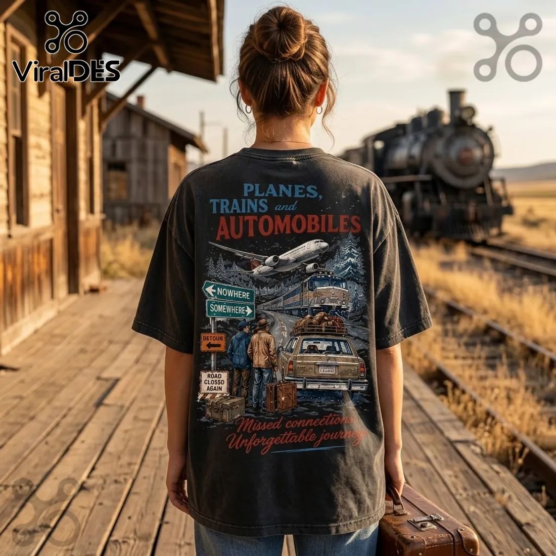 Planes Trains and Automobiles Charcoal Cotton T-Shirt