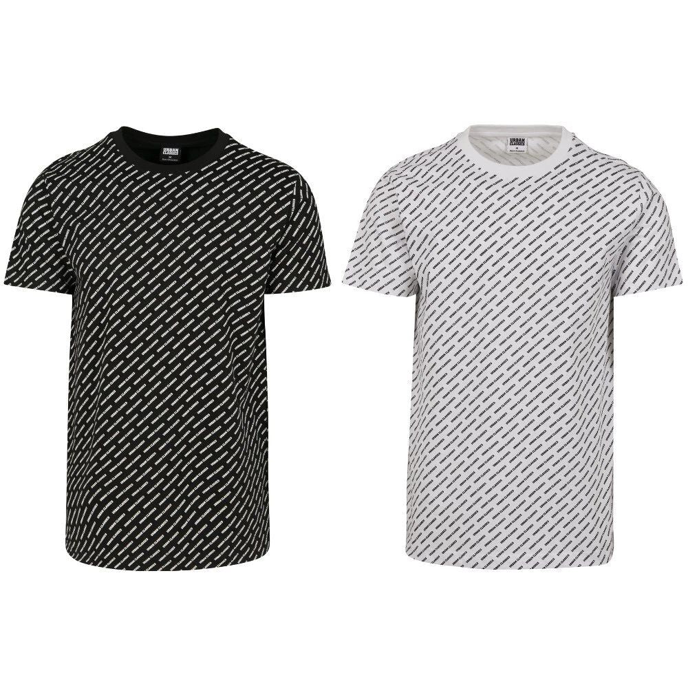Urban Classics Allover Logo Tee Men Jersey T-Shirt Black White Round Neck - 5XL