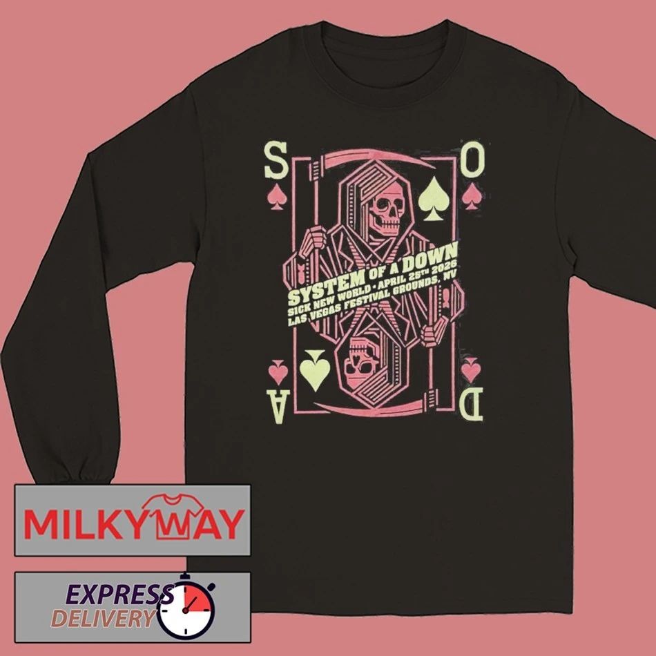 System Of A Down Sick New World 2026 Las Vegas Festival Venue Merch Tee On April 25 2026 The Reaper Playing Cards T-Shirt