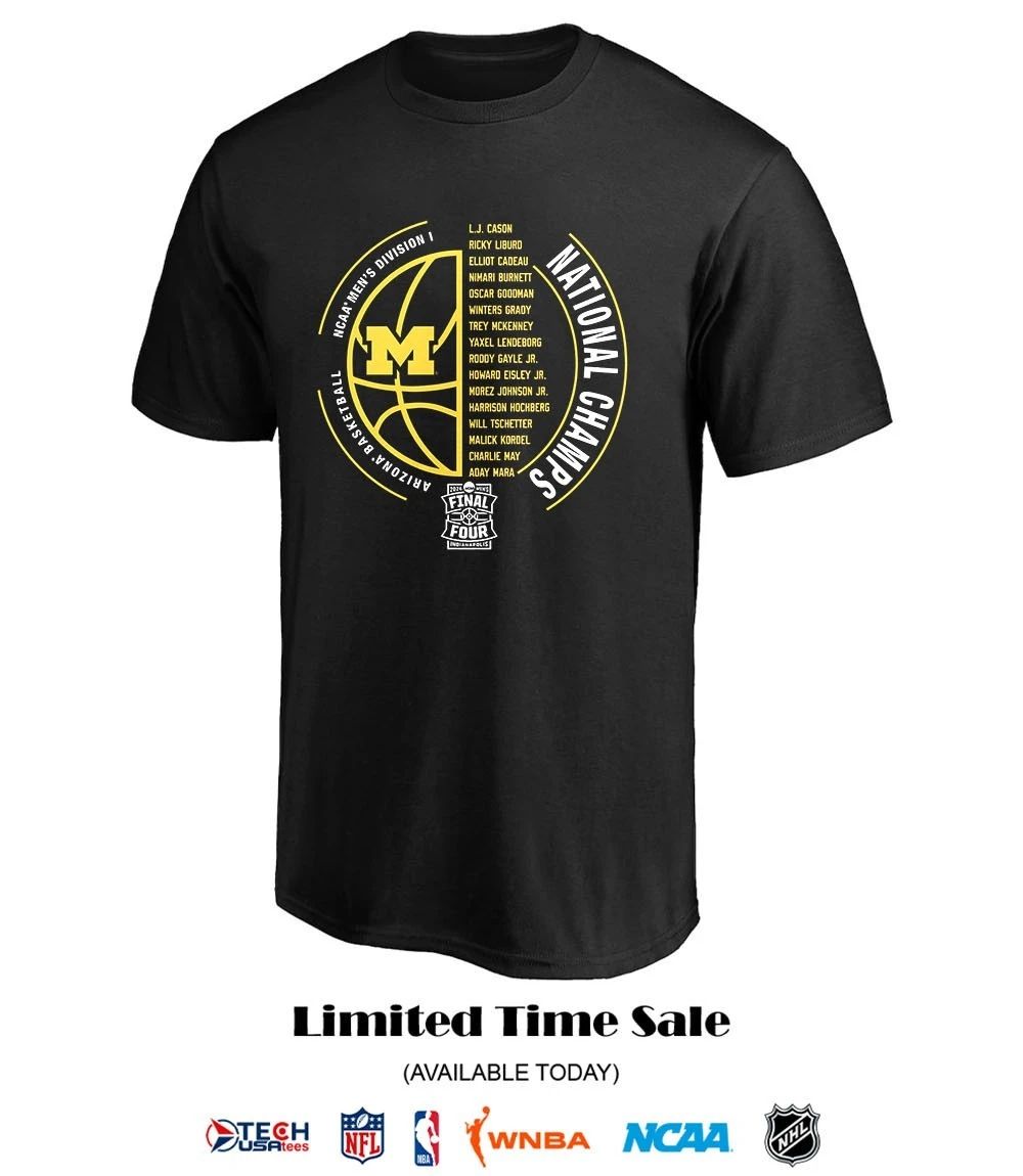 Michigan Wolverines 2026 NCAA Division I Men’s Basketball National Champs players name logo shirt