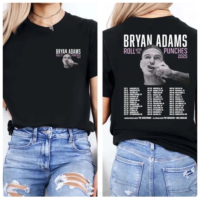 Bryan Adams Roll With The Punches Tour 2025 Double Sided Unisex T-Shirt.