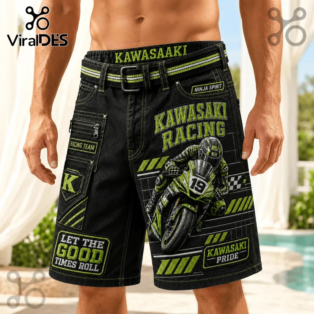 Kawasaki Racing Team Black Cargo Shorts