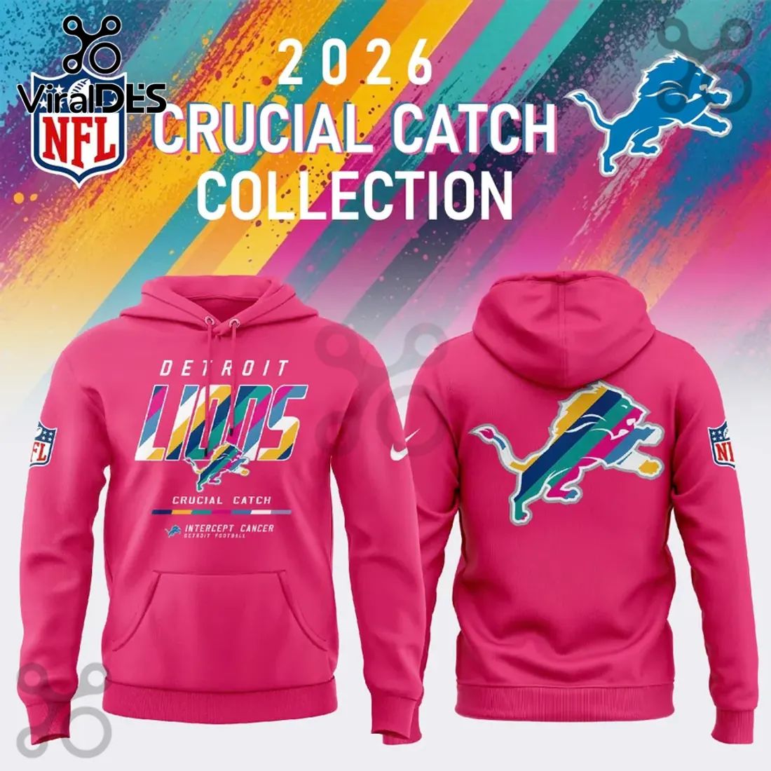 Detroit Lions 2026 Crucial Catch Pink Hoodie