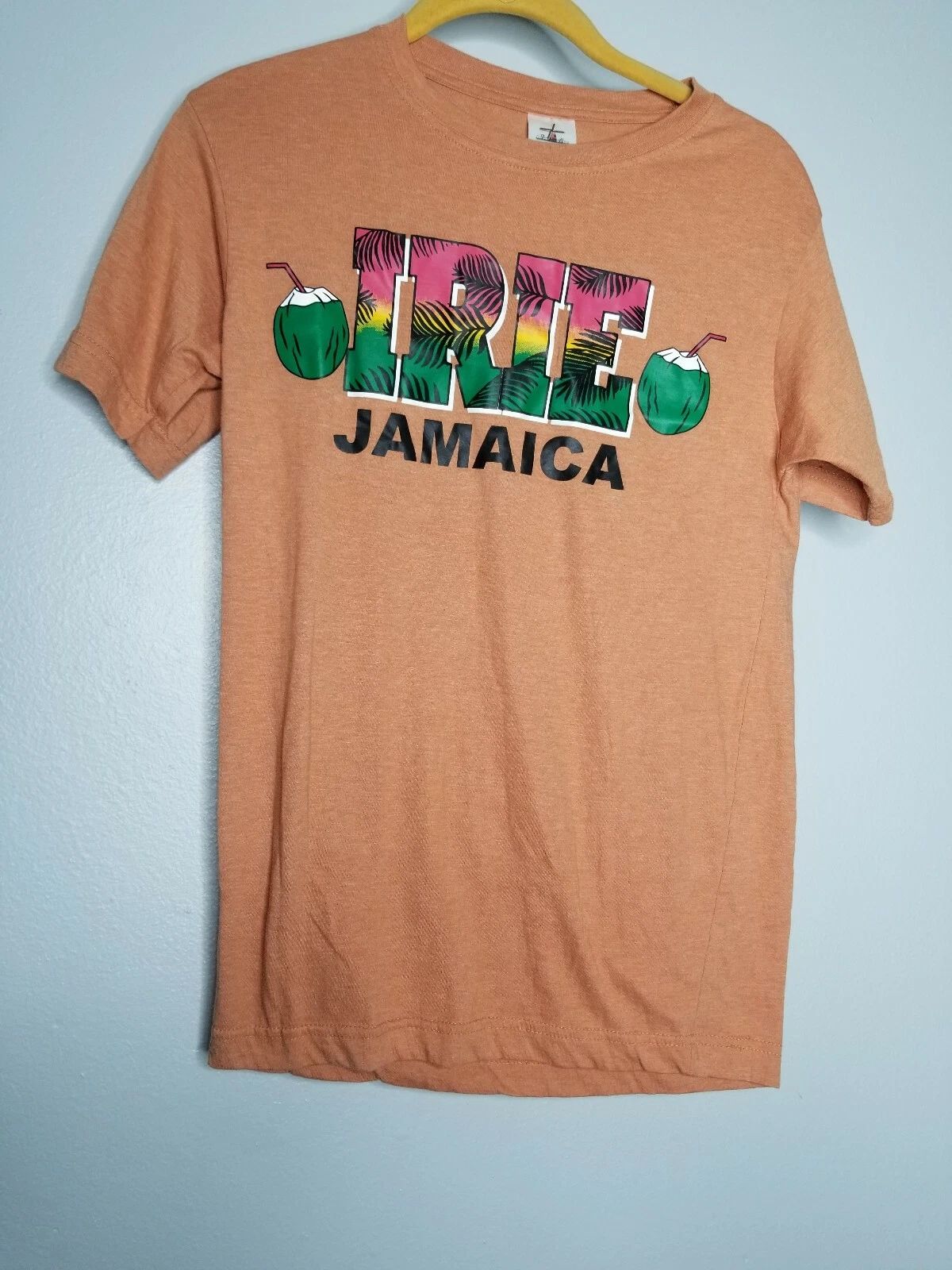 Retro Mens Small Irie Jamaica T Shirt Travel Vacation Souvenir Orange
