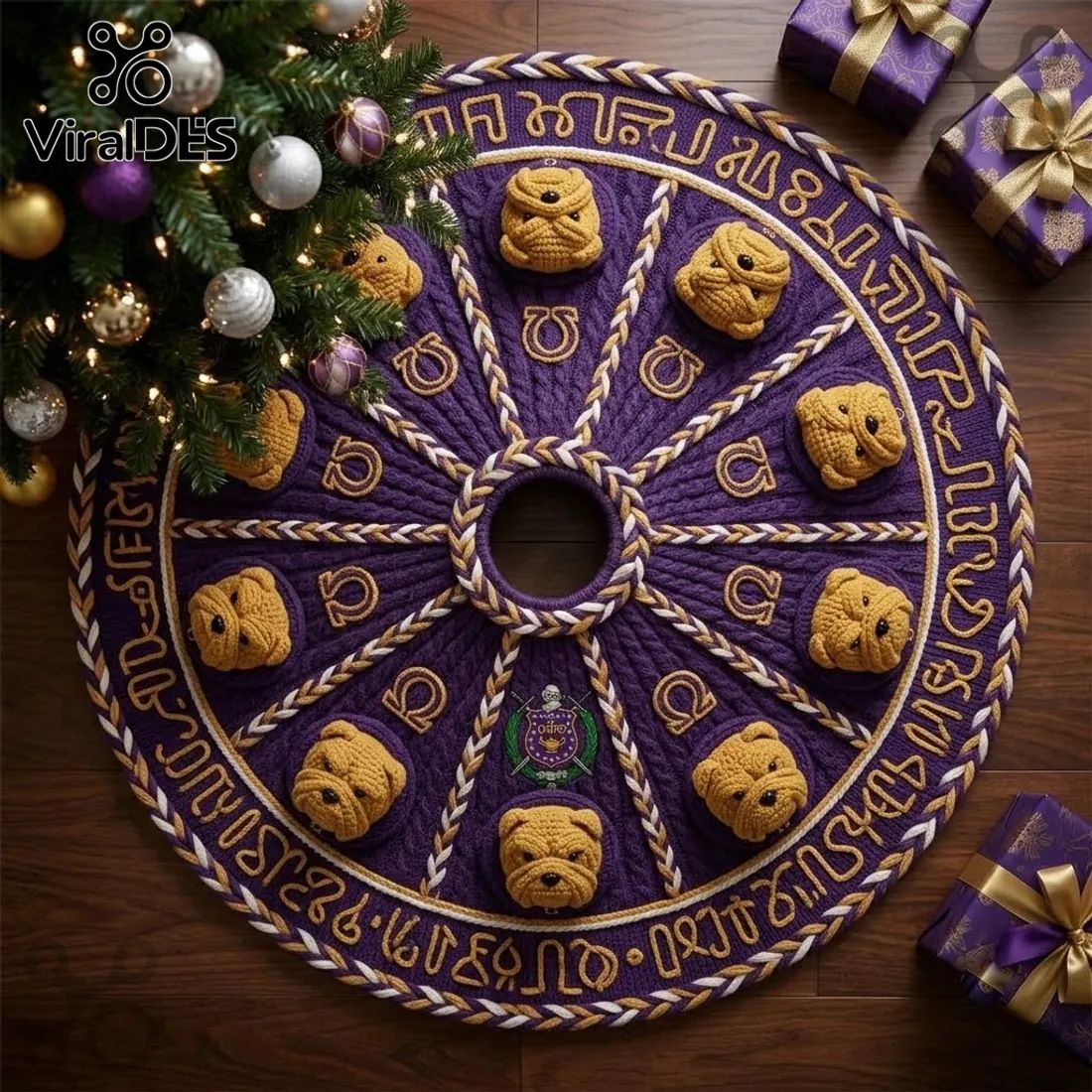 Omega Psi Phi Purple Bulldog Christmas Tree Skirt