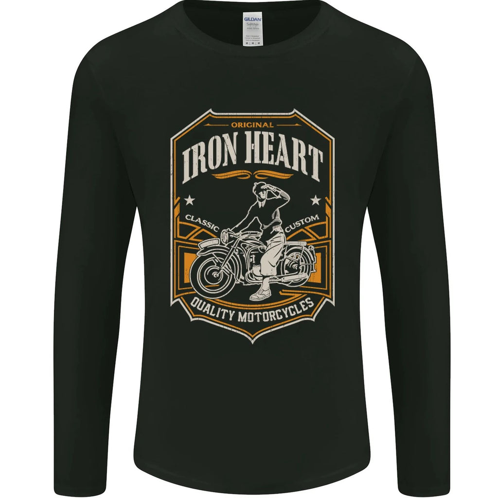 Iron Heart Biker Motorcycle Motorbike Mens Long Sleeve T-Shirt