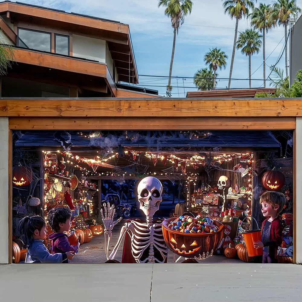 Skeleton’s Trick-or-Treat Party Halloween Garage Door Banner