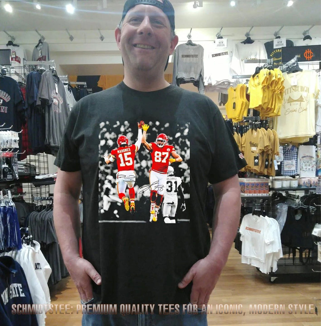 Travis Kelce and Patrick Mahomes Kansas City Chiefs celebration signature shirt