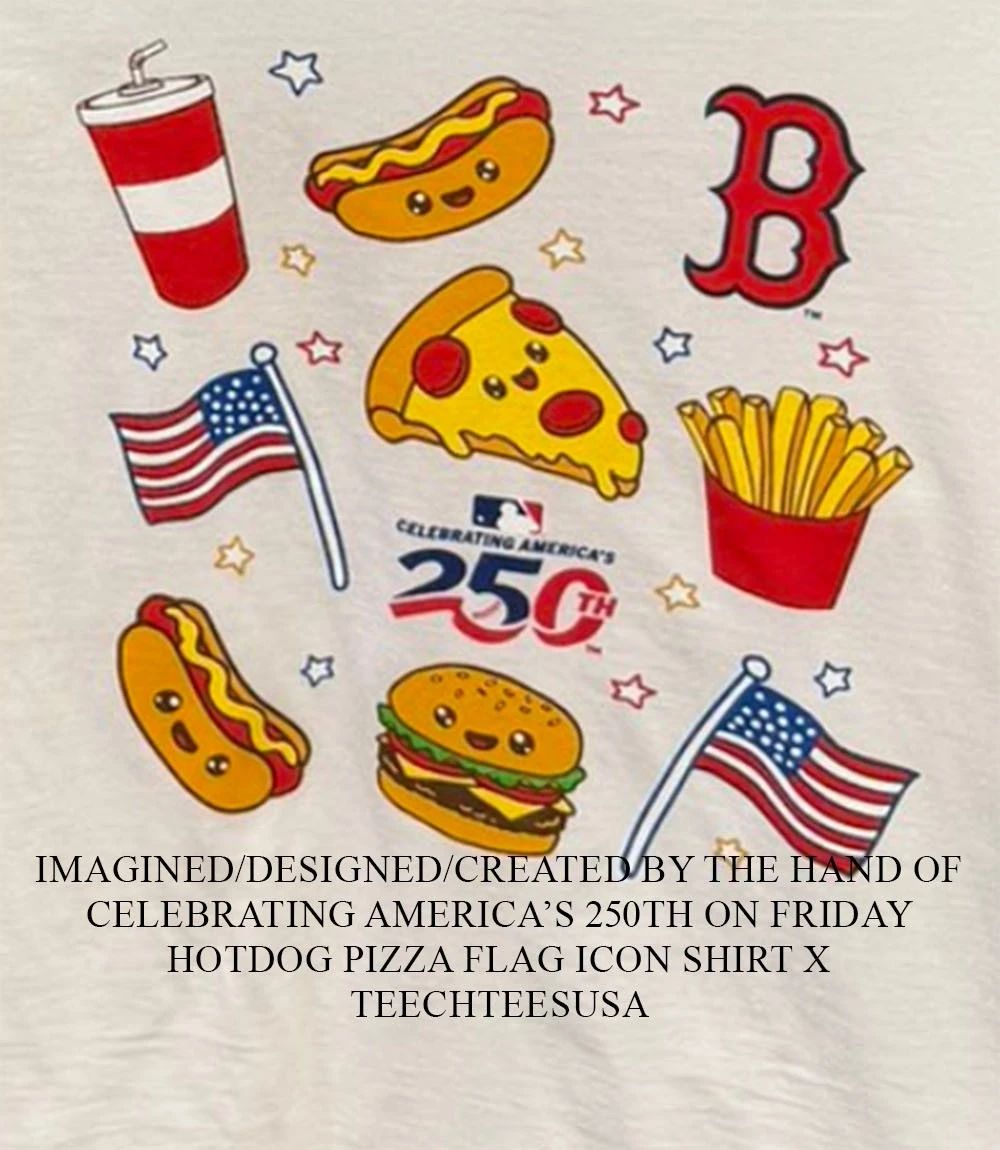 Celebrating America’s 250th on Friday hotdog pizza flag icon shirt