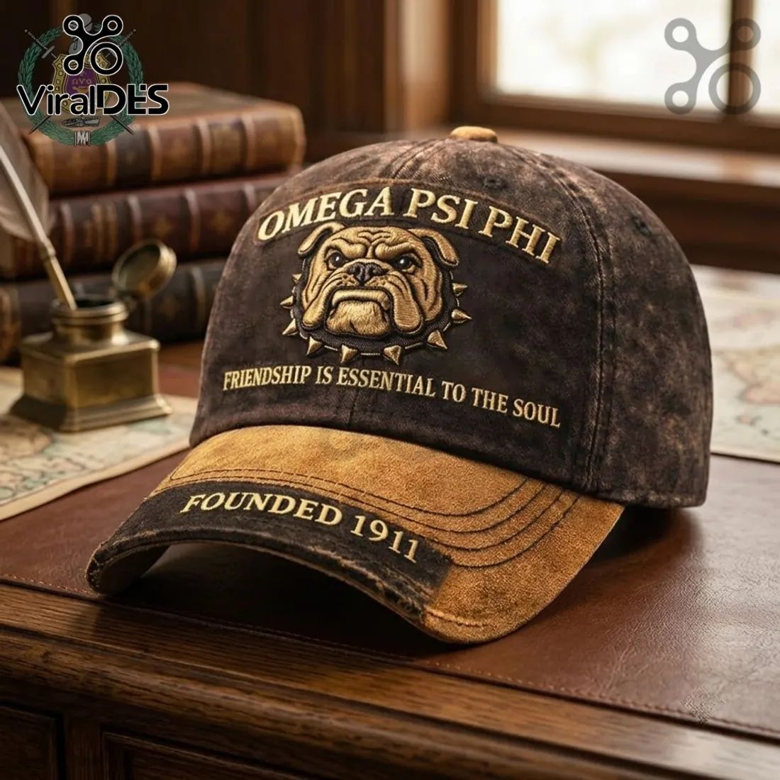 Omega Psi Phi 1911 Bulldog Distressed Baseball Cap