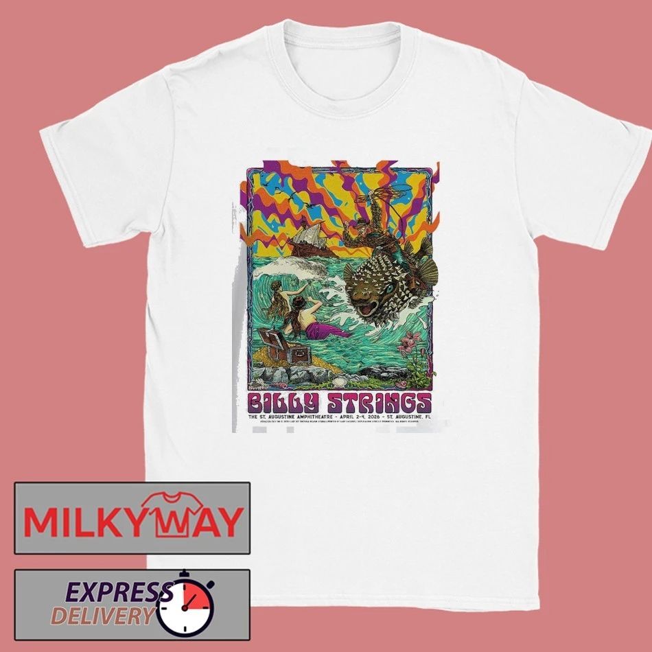 Billy Strings St. Augustine Florida 2026 All Date Gig Poster At The St. Augustine Amphitheatre From April 2 To 4 2026 The Man Riding The Puffers Art T-Shirt