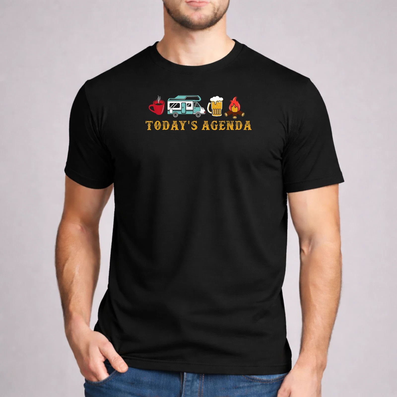 Today's Agenda RV Shirt Funny Camping Lover Gift Beer Fire Gildan Unisex Tee