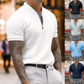 Mens Short Sleeve V Neck T Shirt Casual Slim Fit Zipper Muscle Tee Sport Tops ⇖
