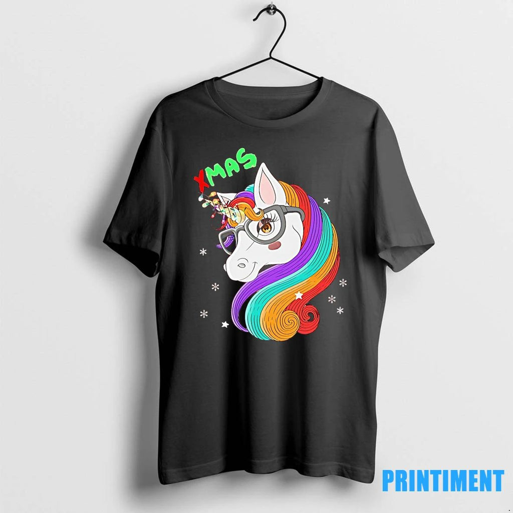 Xmas Glasses Unicorn Rainbow Hair Holiday Tshirts Sweater