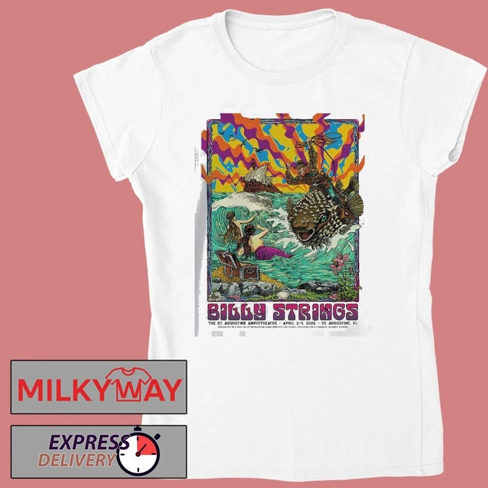 Billy Strings St. Augustine Florida 2026 All Date Gig Poster At The St. Augustine Amphitheatre From April 2 To 4 2026 The Man Riding The Puffers Art T-Shirt