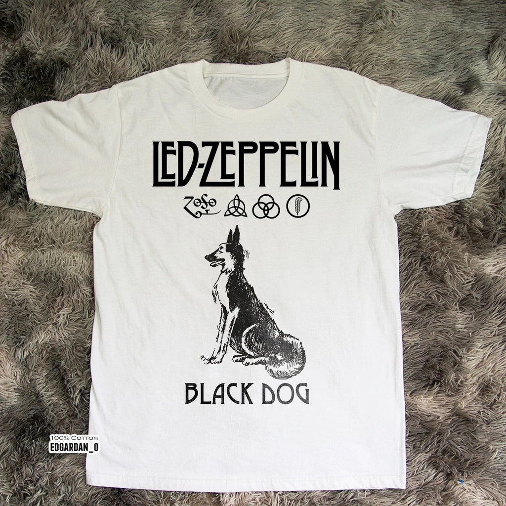 Led Zeppelin Black Dog Album, Heavy Cotton White Unisex T-shirt Size S-5XL