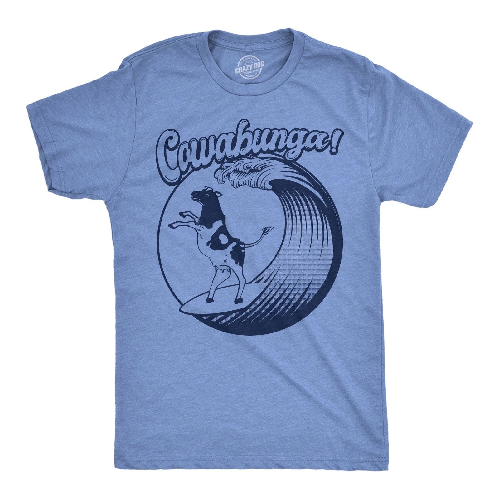 Mens Funny T Shirts Cowabunga Sarcastic Cow Graphic Novelty Surfing Tee for Men